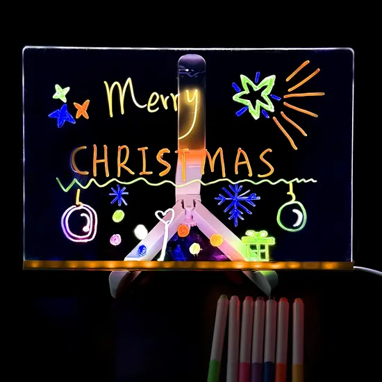 LED Illuminated Acrylic Message Board Erasable DIY Luminous Drawing Pad USB Powered Tabletop Night Light with Cord for Bedroom Birthday Gifts Front Desk Kitchen 