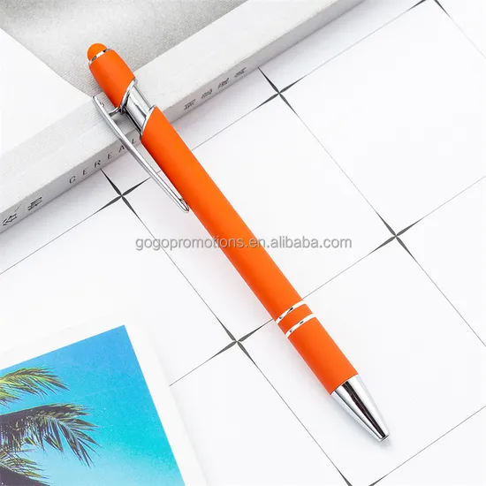 Trending Product 2024 Promotional Stationary 2 in 1 Stylus Tip Soft Touch Screen Pen Multifunction Metal Pen with Logo Custom 